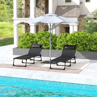 Outsunny Set aus 2 Sonnenliege Verstellbarer Stuhl Multi-Positions Stahl Elastische Schnüre Textilen Schwarz