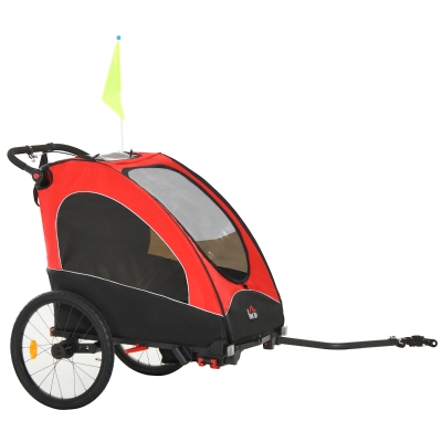 HOMCOM Remorque Enfant 3 en 1 Vélo/Poussette Rouge Noir 2 Places