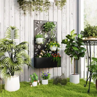 Outsunny Blumenkasten mit Sichtschutz Paravent Gitter für Kletterpflanzen, Blumenbeet - Maße 61L x 23B x 113H cm