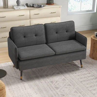 HOMCOM 2-Sitzer-Sofa im skandinavischen Design mit Leinenoptik und Paspeln 139 x 68 x 80 cm in Dunkelgrau