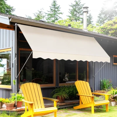 Outsunny Manueller ausziehbarer Markisenstore 4 x 1,2 m Sonnensegel ohne Bohren Einstellbare Neigung und Höhe Schnelle Installation Metall Alu Polyester UV-Schutz Creme