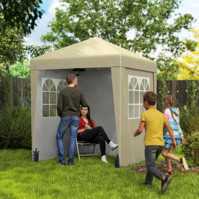 Outsunny Faltbarer Gartenpavillon Pop-up in Beige mit höhenverstellbaren Seitenwänden UV-Schutz 30+ 3 Seitenwänden