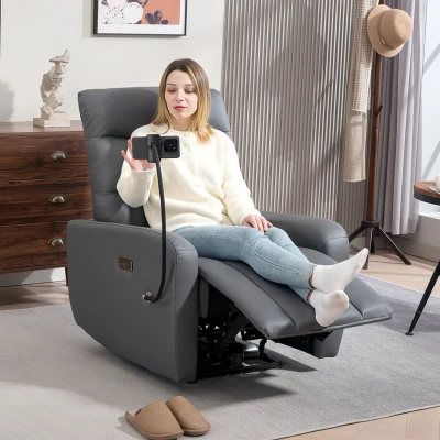 HOMCOM Electric Recliner PU Leather Chair with USB Grey