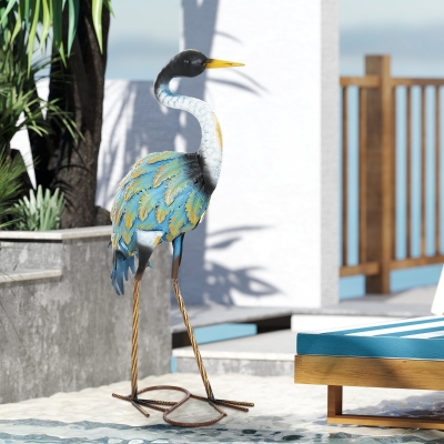 Outsunny Gartenfigur, Reiher-Skulptur aus Metall, Gartendekoration im Freien 63 cm, multicolor