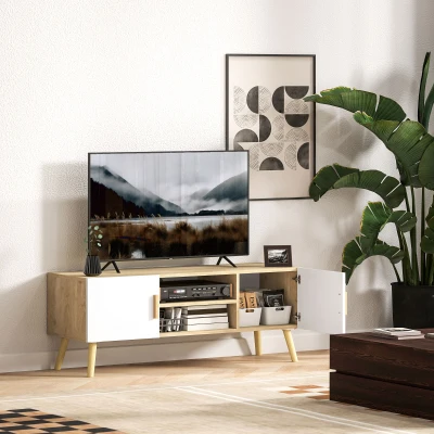 HOMCOM TV-Möbel Fernsehschrank Holz TV-Bank bis 50 Zoll mit Regalen, 2 Schränke und Kabeldurchlässen, Eiche