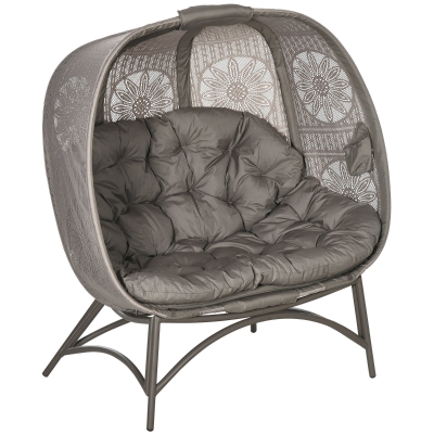 Outsunny Fauteuil 2 Places Pliable Acier Coussin Sable 126x75x142cm