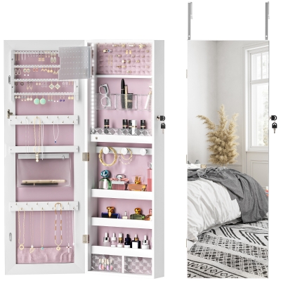 Jewellery Cabinet 37W x 10.5D x 108H cm White Surface and Pink Lining