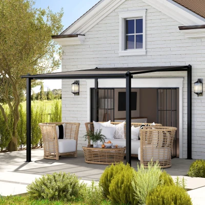 Outsunny Garten Pergola im Freien aus Aluminium 3 x 3 m mit wasserdichtem Polycarbonat-Dach und Abwassersystem, dunkelgrau