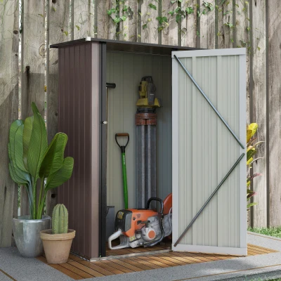 Outsunny Gartenpavillon 1,2 m² - Aufbewahrung für Werkzeuge - Gartenhaus mit verriegelbarer Tür - braune Stahltür