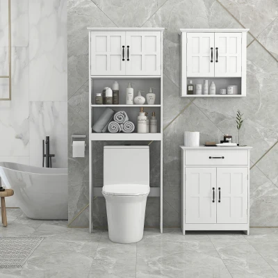 kleankin WC-Möbel über der Toilette Badezimmerschrank mit Nischen Doppeltür verstellbares Regal