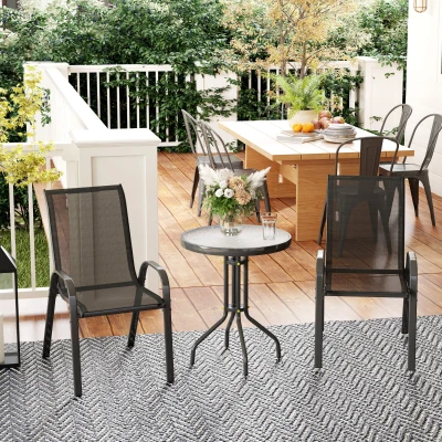 Outsunny 3-teiliges Outdoor-Gartensalon Möbelset 2 stapelbare Sessel Glastisch gehärtetes Glas Schwarz