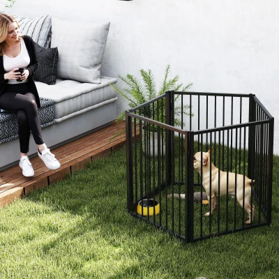 PawHut Hundepark, Tierpark, 5 Paneele, tragbarer faltbarer Zaun, sicher, schwarz
