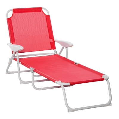 Outsunny Klappbare Sonnenliege - verstellbare Liege mit 4 Positionen - Chaise Longue Grand Confort mit Armlehnen - Epoxidharz-Metall Textilene - Abmessungen 186L x 66B x 80H cm - Rot