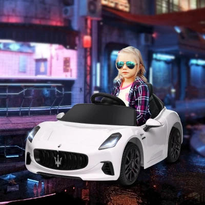 AIYAPLAY Elektrisches Kinderfahrzeug mit Maserati Gran Turismo Folgore Lizenz, 12V mit Fernbedienung, 3-5 Jahre, weiß