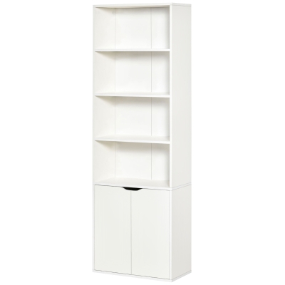 HOMCOM Bücherregal Bücherschrank mit 4 offenen Fächern und 2 Türen für Wohnzimmer und Büro 59x29x180 cm Weiß