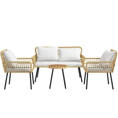 Outsunny Gartenmöbel-Set mit 4 Teilen 2-Sitzer-Sofa 2 Sessel mit 7 Kissen 1 runder Couchtisch, PE-Rattan