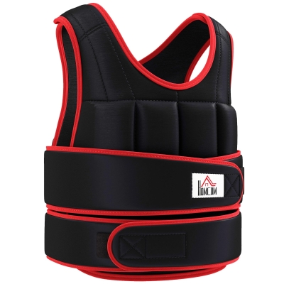 HOMCOM Gilet lesté réglable veste lestée 20 Kg max. poids amovibles entrainement musculation exercice boxe oxford noir rouge