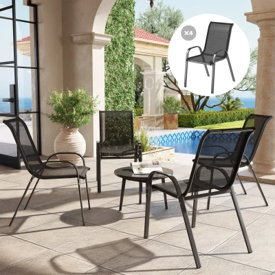 Outsunny 4er Set Gartenstühle stapelbare Stühle hohe geneigte Rückenlehne atmungsaktives Meshgewebe Stahlrahmen 54 x 71 x 93 cm schwarz