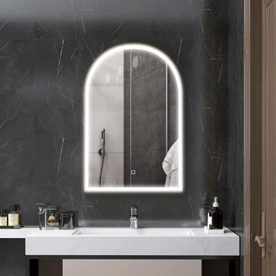 HOMCOM LED-Badezimmerspiegel 90 x 60cm, wandmontiert, 3 Farben, gewölbt, Aluminiumrahmen, Entfeuchtung und Touchschalter