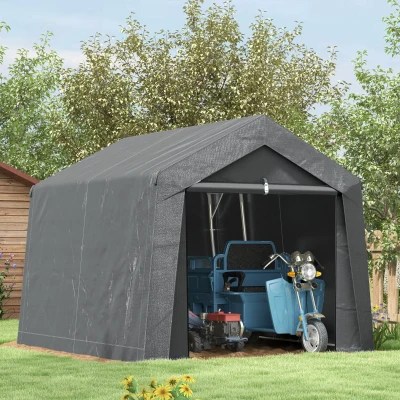 Outsunny Gartenhaus tragbare Aufbewahrungstent für den Außenbereich mit verzinktem Stahlrahmen und große Tür 3 x 3 m Dunkelgrau