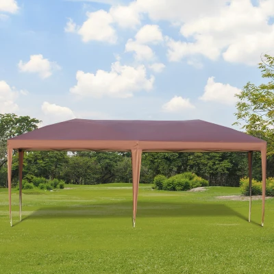 Outsunny Pop-up-faltbare Gartenmarkise 6L x 3B x 2,7H m inkl. Tragetasche Epoxidstahl Oxford hohe Dichte Braun