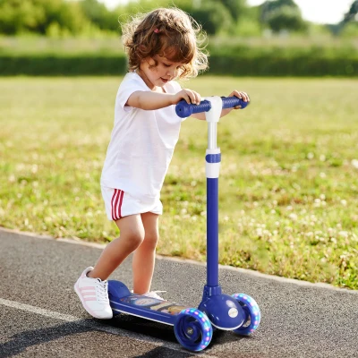 AIYAPLAY Patinete Infantil Patinete con 3 Ruedas Luces LED Altura Ajustable Carga 25 kg 52x29x63-76 cm Azul