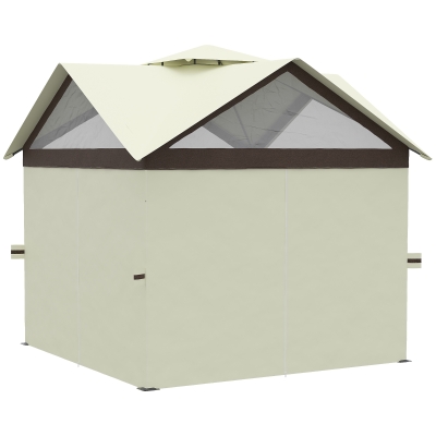 Outsunny Gartenpavillon Pavillon Pavillon Doppeldach mit abnehmbaren Seitenwänden Stahlrahmen 3,5 m x 3,5 m beige