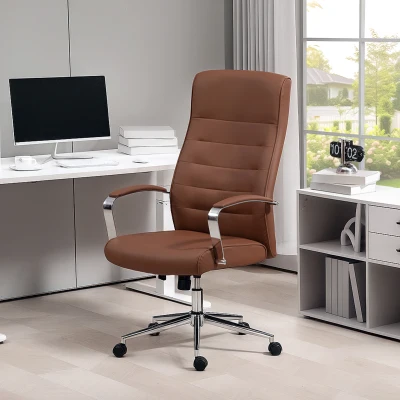 HOMCOM Bürostuhl mit höhenverstellbarer, hoher Rückenlehne, Wippfunktion, bis 120 kg belastbar, dunkelbraun