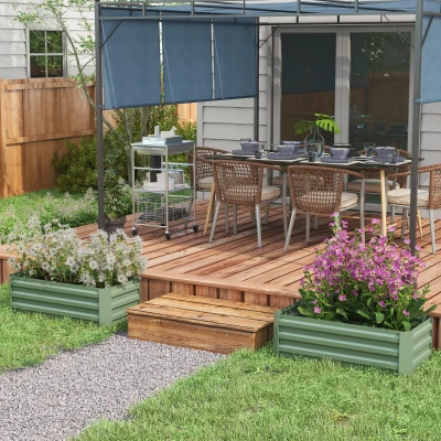 Outsunny Set von 2 Hochbeeten für den Garten, Abmessungen 100L x 50B x 30H cm - gewelltes Stahlblech in Grün
