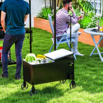 Outsunny 76L Kühlwagen Servierwagen mit Rädern Flaschenöffner Deckel Griffe Fahrbare Kühlbox Schwarz