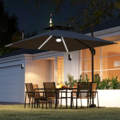 Outsunny 2.5m Cantilever Parasol with LED Lights Dark Grey