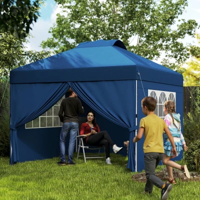 Outsunny Pop-Up Faltbares Partyzelt 3 x 3 Höhenverstellbar Seitenwänden Belüftungen Fenstern Transporttasche mit Rollen