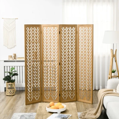HOMCOM Paravent aus durchbrochenem Holz, faltbarer Innenraum-Trennwand, 4 Paneele aus Holz 160 x 170 cm, natur