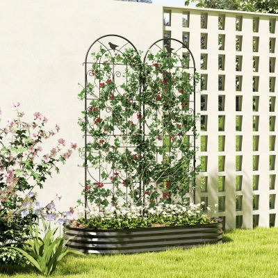 Outsunny Pflanzenstütze mit Vögeln, 2er-Pack Rankgitter für Gemüse Rebe Blume aus Metall 50 x 180 cm Schwarz