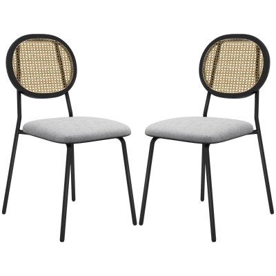 HOMCOM Set mit 2 Dining-Stühlen, Küchenstühle, Rattanrücken, atmungsaktiver Stoff, Stahlrahmen, 44 x 54 x 87 cm, Grau
