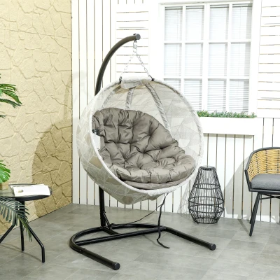 Outsunny Chaise Suspendue Œuf Bascule Jardin Marron Sable