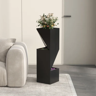 Outsunny Blumentopf Pflanzkübel für den Innenbereich mit Entwässerungslöchern aus Metall, Abmessungen 30L x 30B x 100H cm schwarz