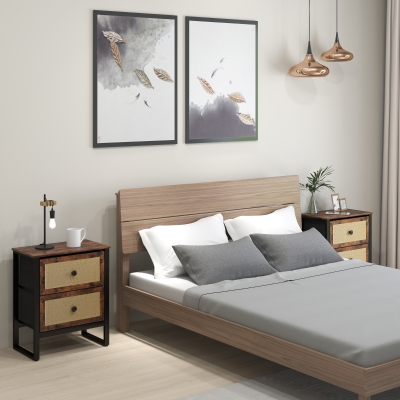 HOMCOM Industrial Bedside Tables Set of 2 Brown