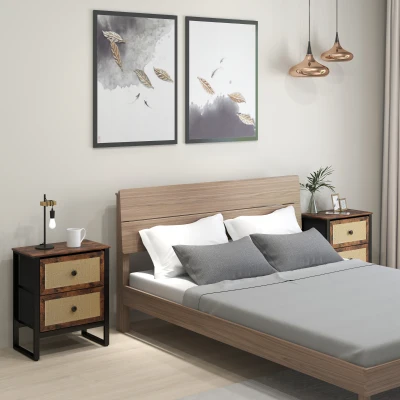 HOMCOM Industrial Bedside Tables Set of 2 Brown