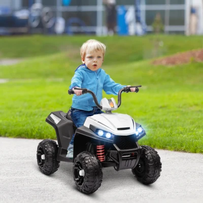 AIYAPLAY Quad Eléctrico para Niños de +3 Años con Batería 12V Faros Música Avance y Retroceso Carga 30 kg Blanco