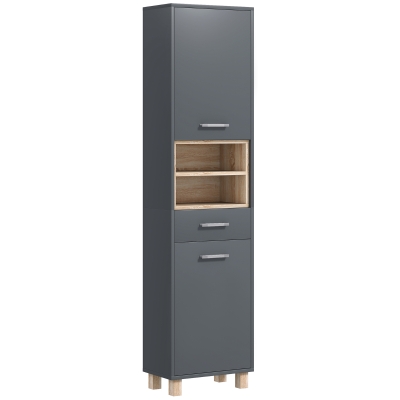 HOMCOM Badezimmerschrank, Badezimmerschränke mit 2 Schränken, Schublade und 2 offenen Fächern, Grau