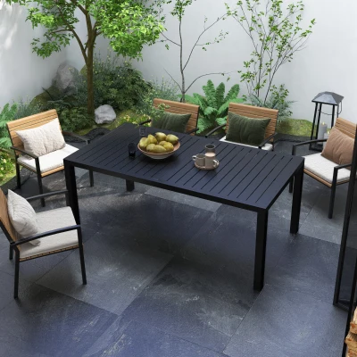 Outsunny Ausziehbarer rechteckiger Aluminium-Gartentisch für 6-8 Personen, Abm. 180/240L x 94B x 73H cm, Schwarz