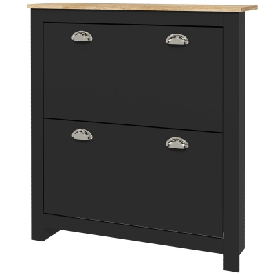 HOMCOM Schuhschrank 2klappbare Türen 2 Fächer silberne Metallmuschelgriffe 79 x 23 x 90,5 cm Schwarz Eiche