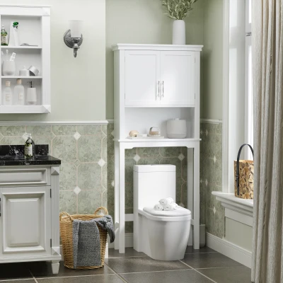Kleankin Toilettenregal über der Toilette mit Doppeltürschrank, verstellbarem Regal und Nische, Abmessungen 71 x 20,5 x 165 cm, weiß