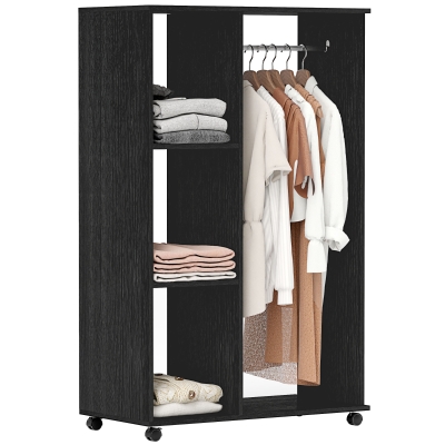 HOMCOM Mobile Wardrobe with Clothes Rail & 3 Shelves Black