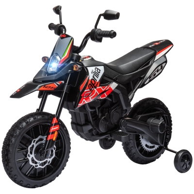 AIYAPLAY Kinder Elektro Motorrad unter Lizenz von Aprilia mit 2 12V Motoren, abnehmbare Trainingsräder, LED Licht, Musik - Rot