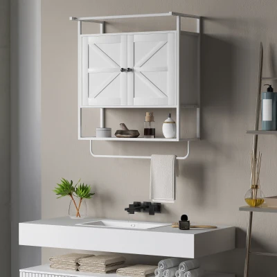 HOMCOM Armário de Parede para Casa de Banho Multiusos com 2 Portas Prateleira e Barra para Toalhas 63x34x75 cm Branco