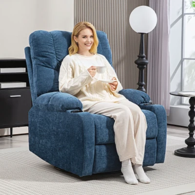 HOMCOM Fauteuil Relax Pivotant Inclinable avec Repose-pieds Bleu