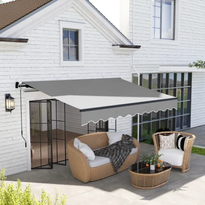 Outsunny Toldo Manual Retrátil 360x220 cm Toldo para Balcão com Manivela de Alumínio e Proteção UV30+ Toldo Enrolável de Exterior Cinza