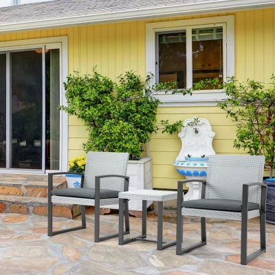 Outsunny Ensemble 2 Places Polyrattan Noir/Gris avec Table Basse